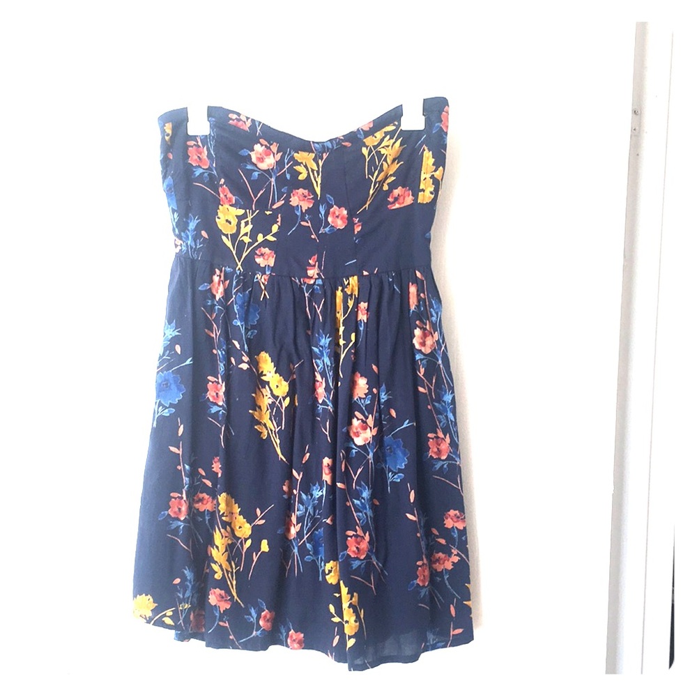 Navy floral strapless dress